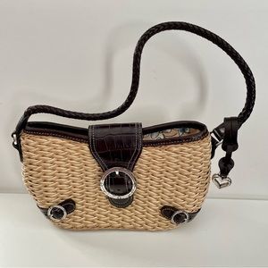Brighton - Vintage Beige Straw Brown Leather Trim Purse